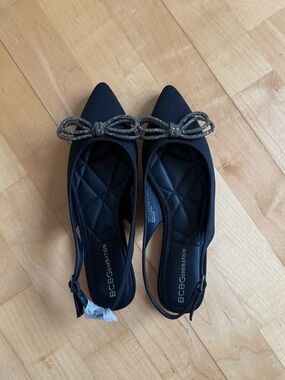 BCBGeneration Kristin Pointed Toe Slingback Flats with Sparkling Bow Accent